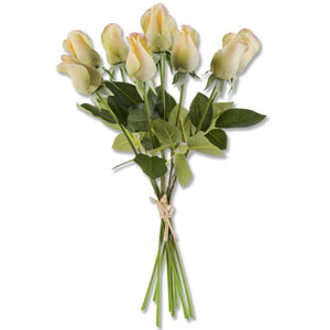 17.5 Inch Light Green Real Touch Rose Bud w/Foliage Bundle (9 Stems)