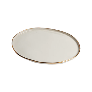 WPP501 White Ceramic Oval Plate with Gold Border