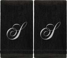 Load image into Gallery viewer, Black Monogrammed Towel - White Embroidered - Initial S
