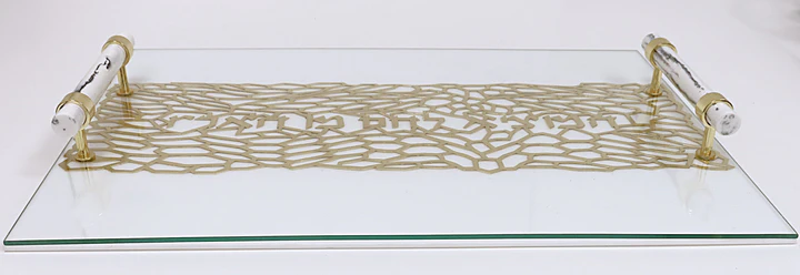 VCT4408 Acrylic Challah Tray Gold with Cylinder Handles