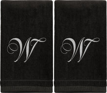 Load image into Gallery viewer, Black Monogrammed Towel - White Embroidered - Initial W
