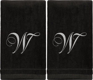 Black Monogrammed Towel - White Embroidered - Initial W