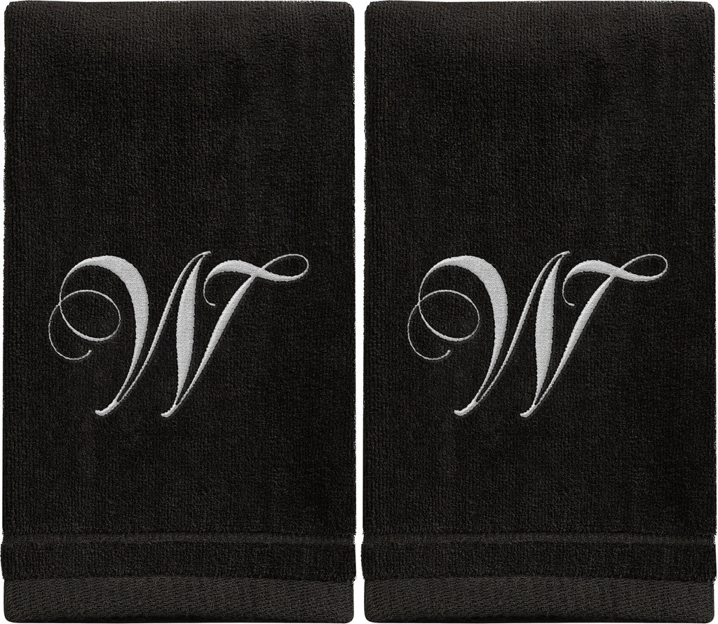 Black Monogrammed Towel - White Embroidered - Initial W