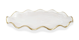 VT4888 White Alabaster Oval Tray with Gold Ruffled Border - Small