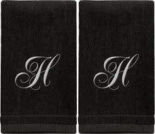 Load image into Gallery viewer, Black Monogrammed Towel - White Embroidered - Initial H
