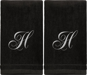 Black Monogrammed Towel - White Embroidered - Initial H