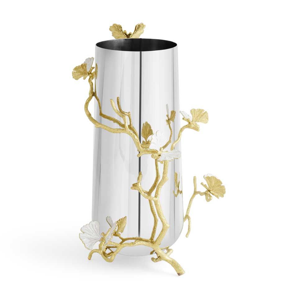 174501 BUTTERFLY GINKGO GOLD LRG VASE