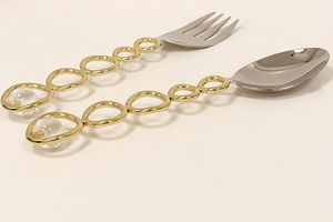 SS3996 Salad Servers Gold Loop Design and Clear Ball, 10.6"L