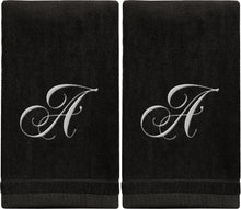 Load image into Gallery viewer, Black Monogrammed Towel - White Embroidered - Initial A (
