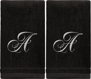 Black Monogrammed Towel - White Embroidered - Initial A (