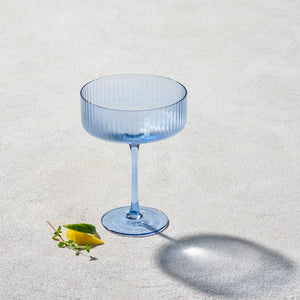 ```````` Malibu, Ribbed Coupe Champagne Glass, Blue, 10 oz