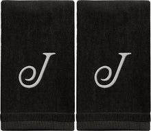 Load image into Gallery viewer, Black Monogrammed Towel - White Embroidered - Initial J
