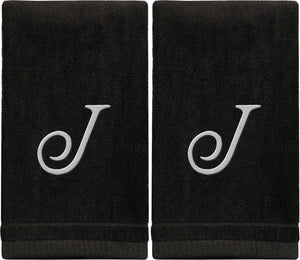 Black Monogrammed Towel - White Embroidered - Initial J