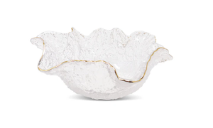 VB3947 Hammered Glass Ruffled Bowl with Gold Trim - Small