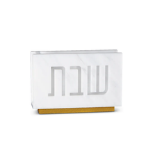 Load image into Gallery viewer, SNH-WHT Shabbos Laser Cut Napkin Holder- White Marble Lucite
