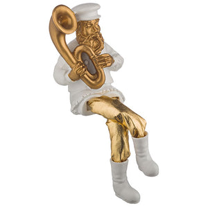 UK49935 Polyresin Sitting Hassidic Figurine with Cloth Legs 25 cm- Tuba Player