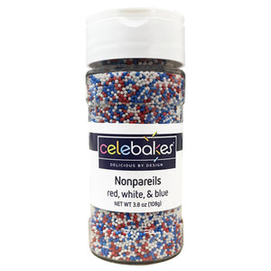 Celebakes Red, White, Blue Nonpareils, 3.8 oz.