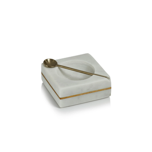 IN-7311 IN-7311 Marble Square Salt & Pepper Bowl w/ Spoon- White