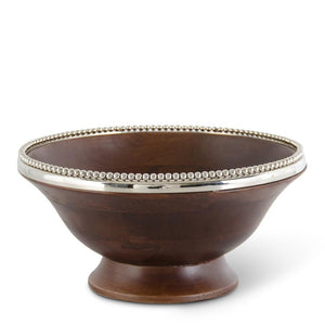 17422C 13.25 INCH DARK MANGO WOOD BOWL W/SILVER BEADED RIM