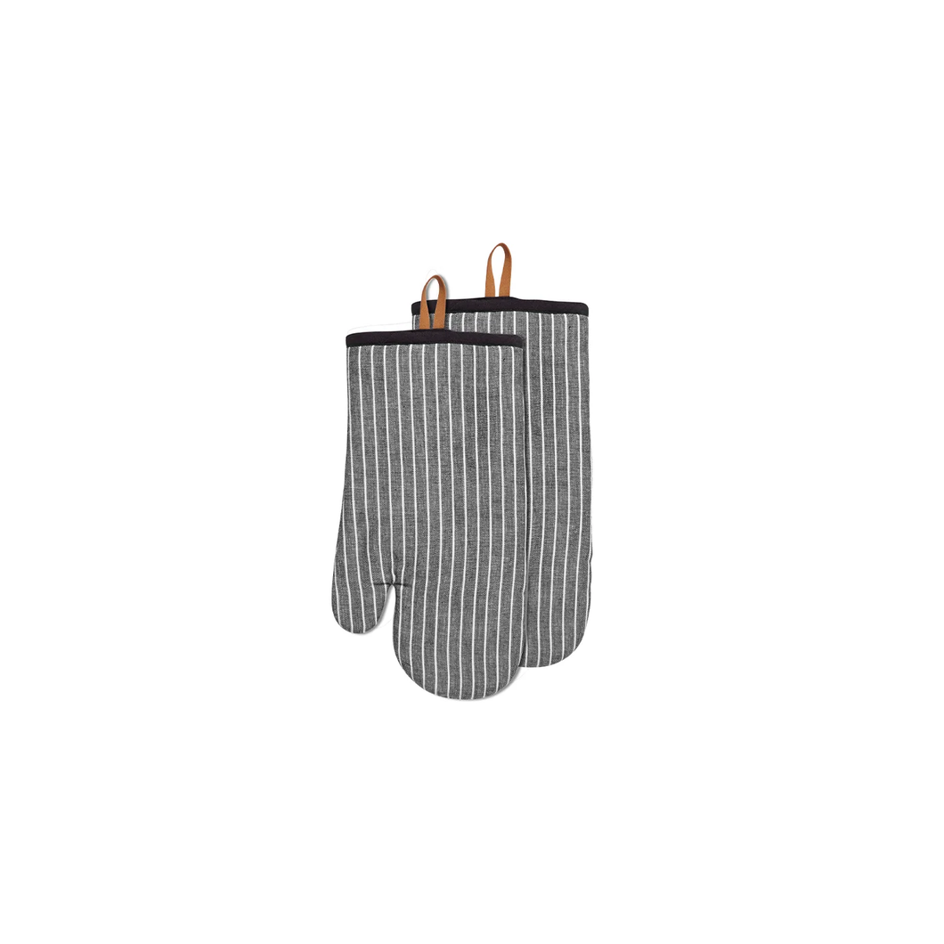 Chambray Stripe Oven Mitt Set of 2 Black