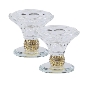 240331 Set of 2 Crystal Candle Holders with Gold Metal 2.5"H