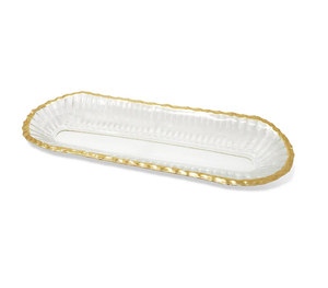 VT3249 Glass Oval Tray with Gold Rim