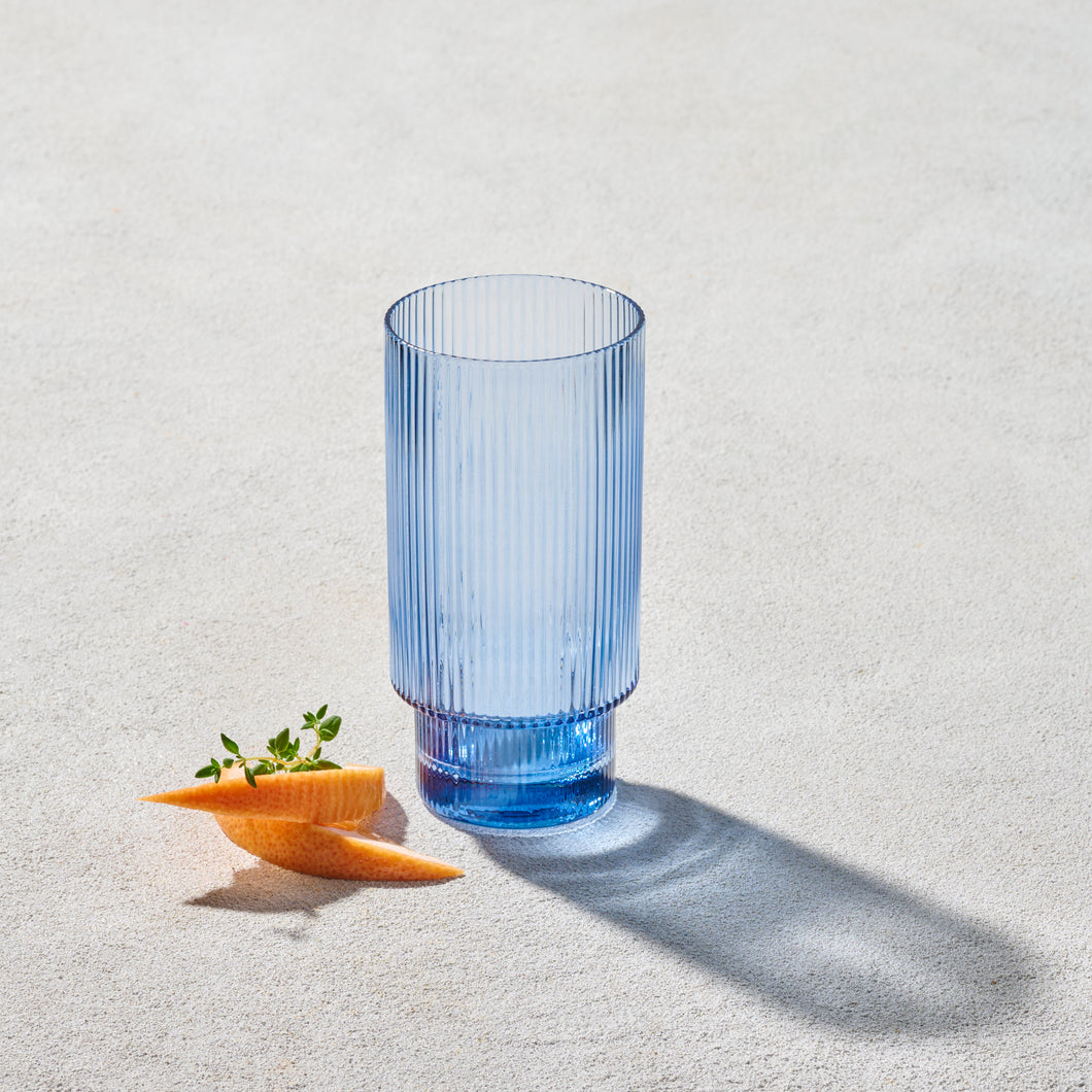 VD-5718-BL Malibu, Ribbed Highball Glass, Blue, 15 oz