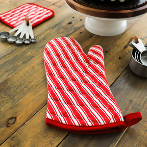 STRIPE POT MITT-RED