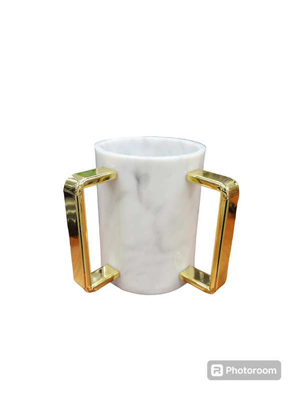 PT-WMWCWGH-01 White Round Marble Wash Cup Gold