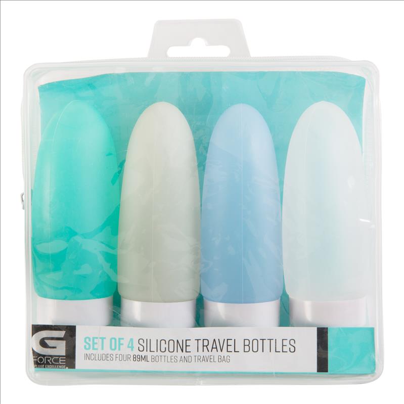 4PC 89ml Silicone Travel Bottles W. EVA Bag, Zipper & Hanger