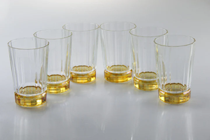 VHB4829 Set of 6 Glasses with Smooth Linear and Amber Shade on the Base