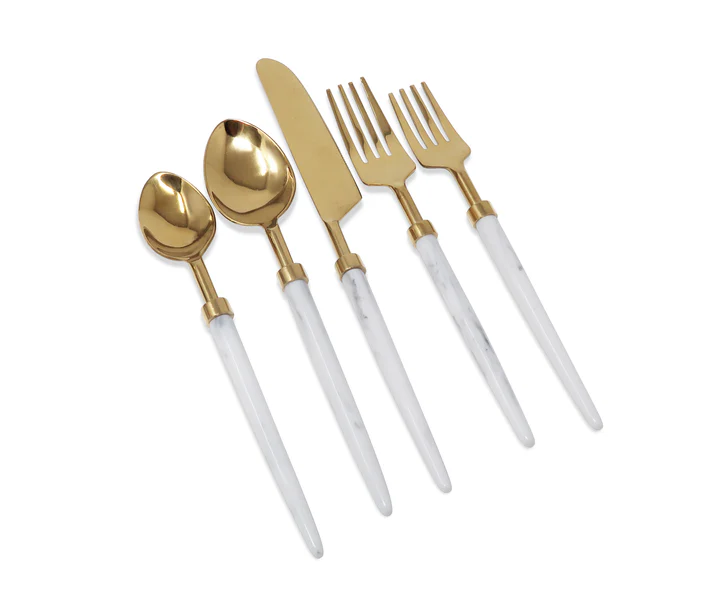 VF776GM Gold with Marble Flatware Pointy Handles - Service for 4