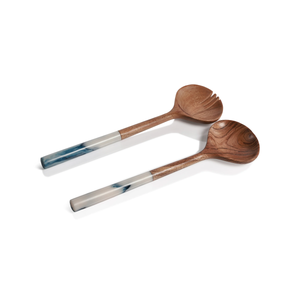 IN-7305 Mango Wood Salad Server Set with Blue Resin Handles