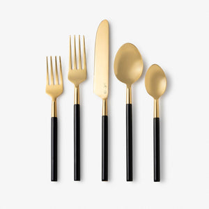 VD-1641 Cove, Brushed Gold with Black Handle, 18/10 SS Service For 4