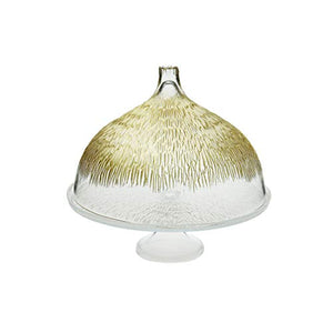 Ccd436 Glass Cake Stand with dome with Gold Design-11"D