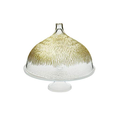 Ccd436 Glass Cake Stand with dome with Gold Design-11