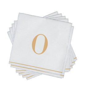 16 PK White and Gold Cocktail Paper Napkins  - Letter O