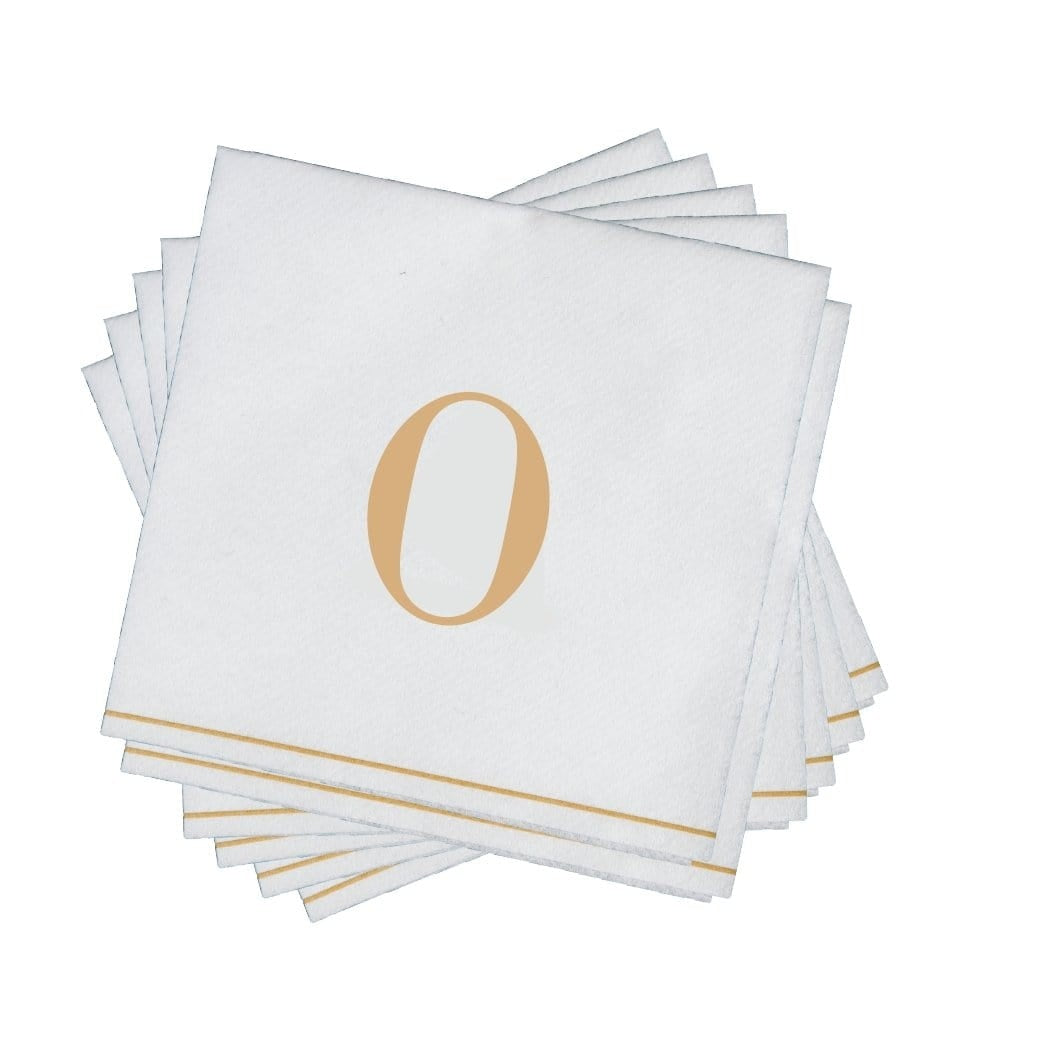 16 PK White and Gold Cocktail Paper Napkins  - Letter O