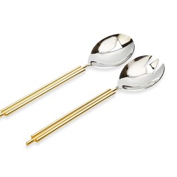 SS3067 Set of 2 Salad Servers with Gold Symmetrical Design