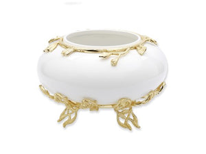 CRB2061W White Glass Bowl with Gold Detail - 10"D x 6"H