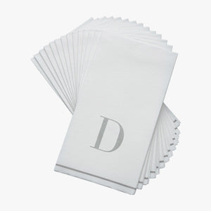 14 PK White and Silver Guest Paper Napkins  - Letter D