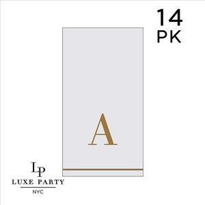 14 PK White and Gold Guest Paper Napkins  - Letter A