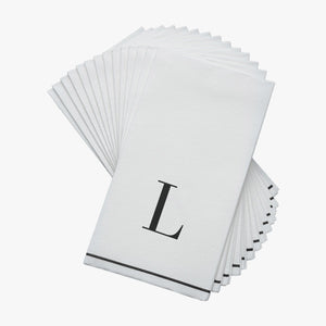 14 PK White and Black Guest Paper Napkins  - Letter L