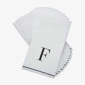 14 PK White and Black Guest Paper Napkins  - Letter F