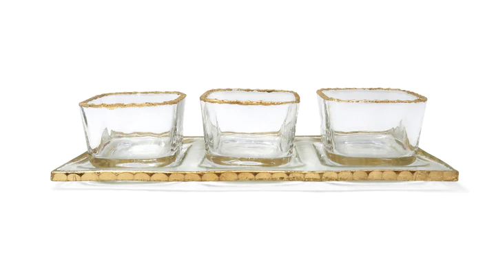 VSD3604 3 Bowl Relish Dish on Tray with Gold Rim