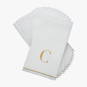 14 PK White and Gold Guest Paper Napkins  - Letter C