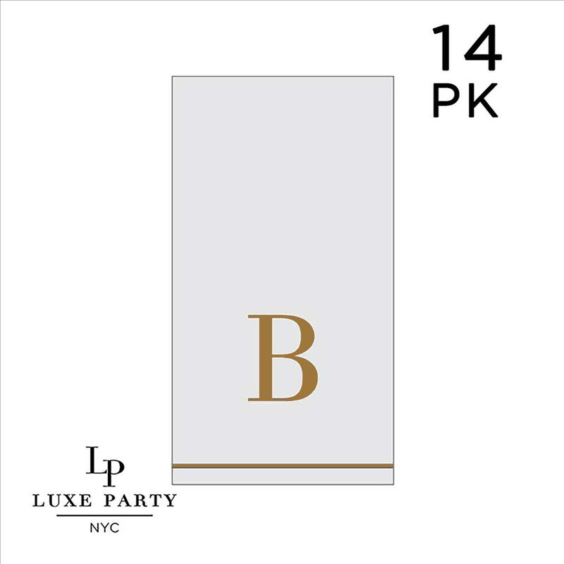 14 PK White and Gold Guest Paper Napkins  - Letter B