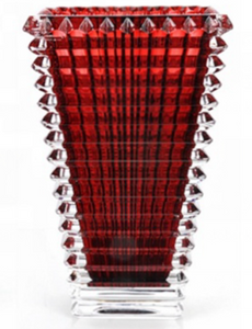 TAJ Designs Crystal  Square Vase Red