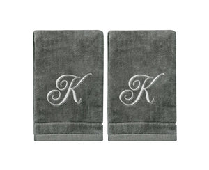 Silver Embroidered Monogrammed Towels - Initial K