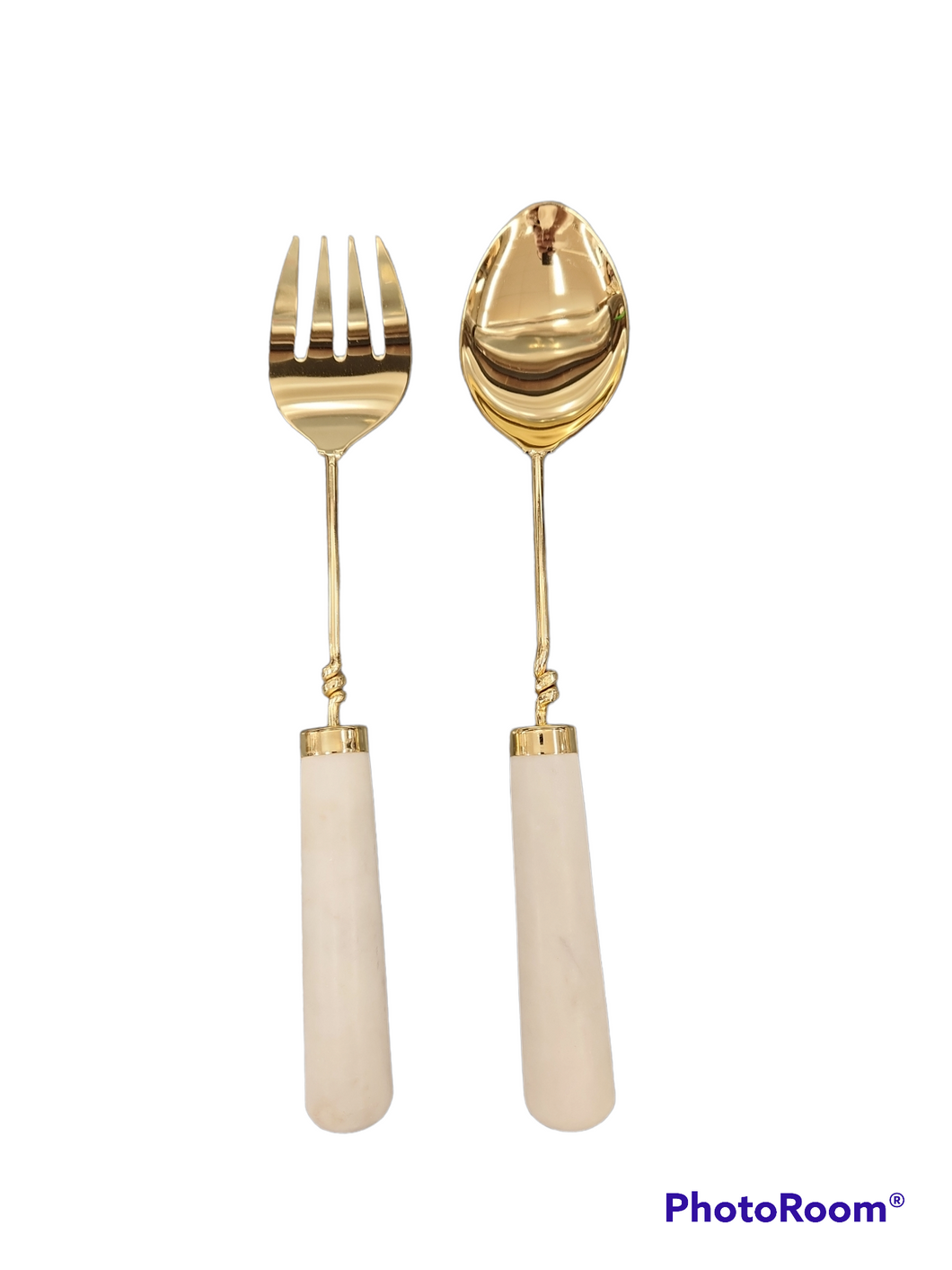 SS2814 Gold Salad Servers With Marble Handle